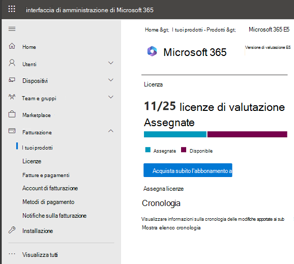 Screenshot della pagina del prodotto da cui è possibile selezionare l'opzione di assegnazione della licenza acquistata.