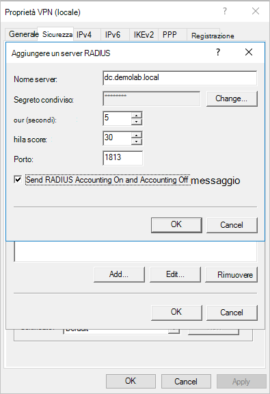 Screenshot of the Send RADIUS Account On and Accounting Off messages button.