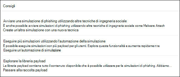 La sezione Raccomandazioni della scheda Report di un report di simulazione per una simulazione.