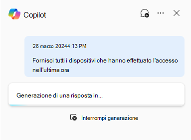 Screenshot di Security Copilot nella ricerca avanzata che genera una risposta.