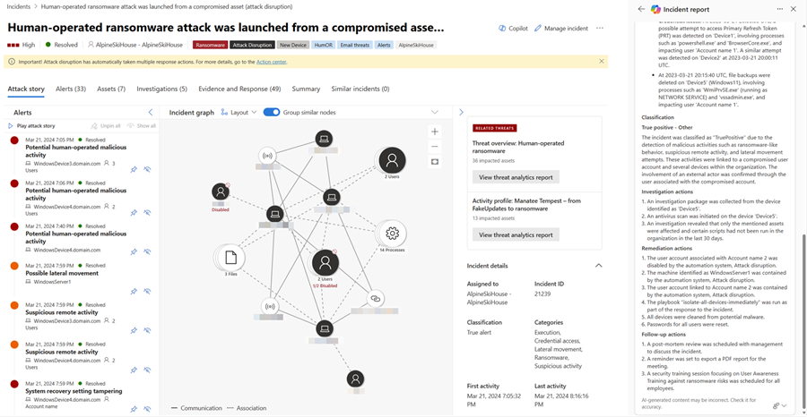 Screenshot della scheda del report degli incidenti nella pagina degli incidenti che mostra la metà inferiore della scheda.