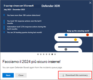 Screenshot della diapositiva di Defender Boxed con l'opzione di riepilogo del download evidenziata.