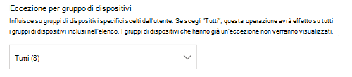 Visualizzazione dell'elenco a discesa del gruppo di dispositivi.