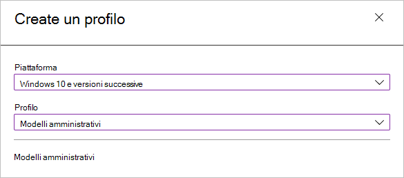 Selezionare la piattaforma e il tipo di profilo