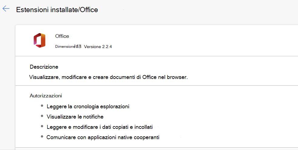 Estensione di Microsoft Office con autorizzazioni.