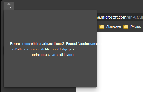 Impossibile caricare il messaggio di errore per le aree di lavoro