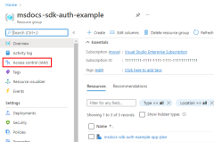 Screenshot della pagina del gruppo di risorse che mostra la posizione della voce di menu Controllo di accesso (IAM).