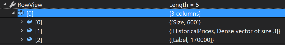 Visualizzazione righe di anteprima debugger dati