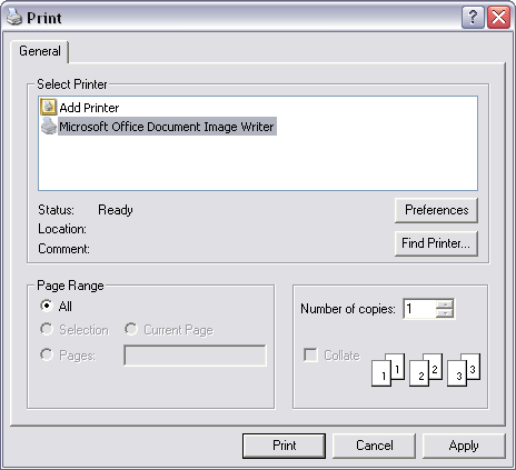 Screenshot: Print dialog box