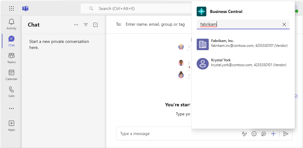 Cerca i contatti Business Central dalla casella del messaggio.