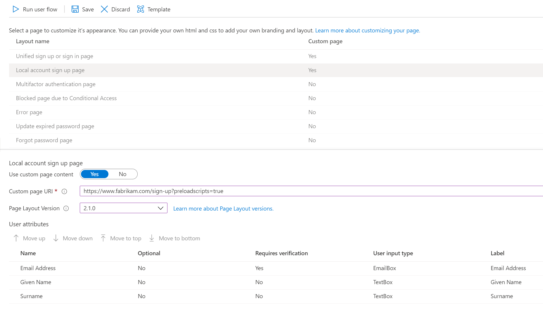 Configurazione del criterio Pagina di iscrizione dell'account locale.