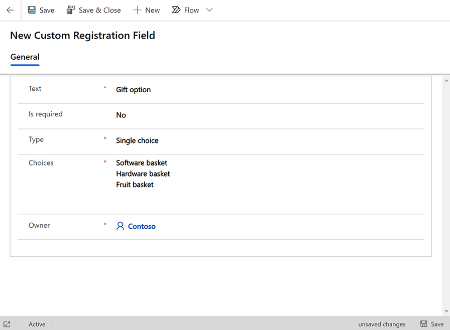 Configurazione campo di registrazione personalizzato di esempio.