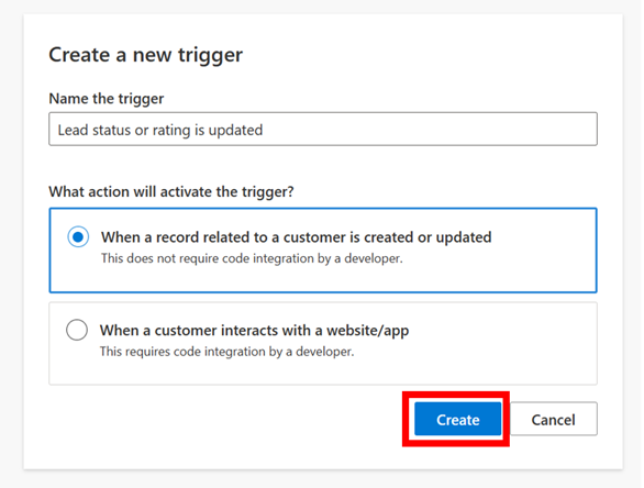 Crea un trigger scegliendo un attributo desiderato da attivare