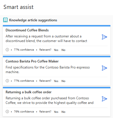 Screenshot dei suggerimenti degli articoli della Knowledge Base
