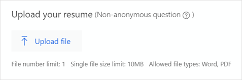 Un esempio di domanda di caricamento di file che chiede a un intervistato di caricare un curriculum.