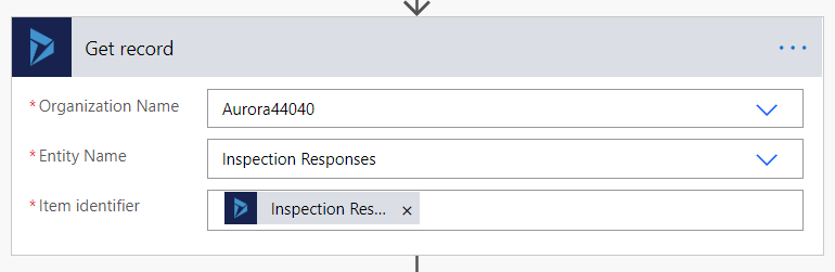 Screenshot di Power Automate che mostra la parte di ottenimento del record di un flusso che mostra le risposte di ispezione nel campo identificativo articolo.