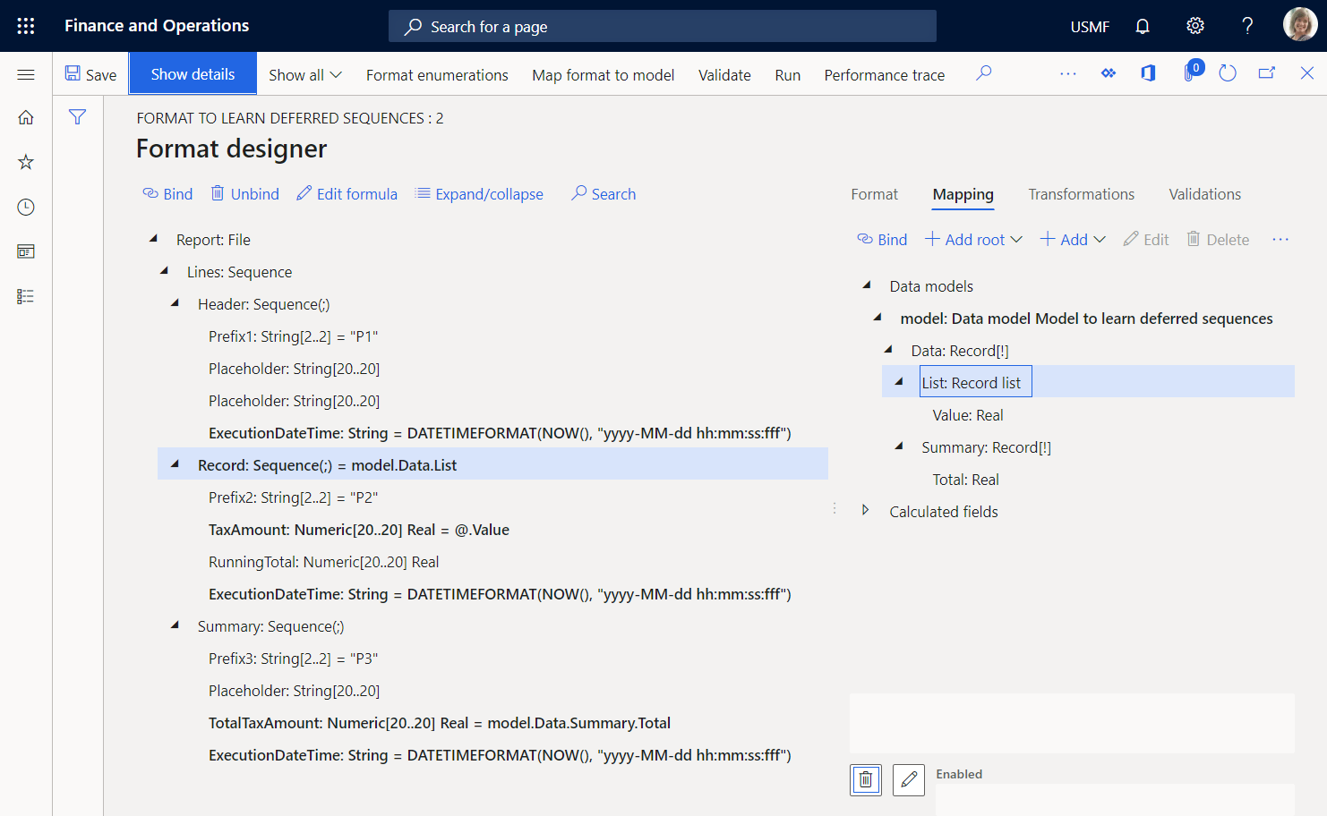 Scheda Mapping nella pagina Progettazione formati.