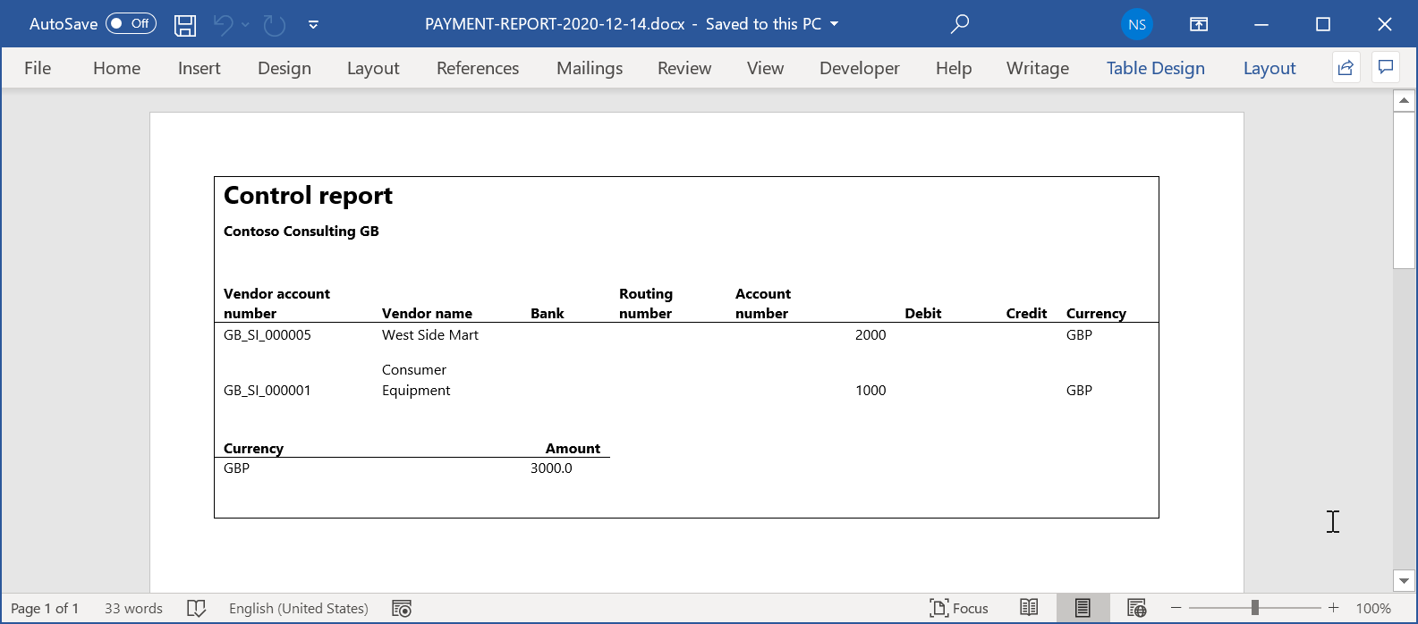 Output generato in formato Word.