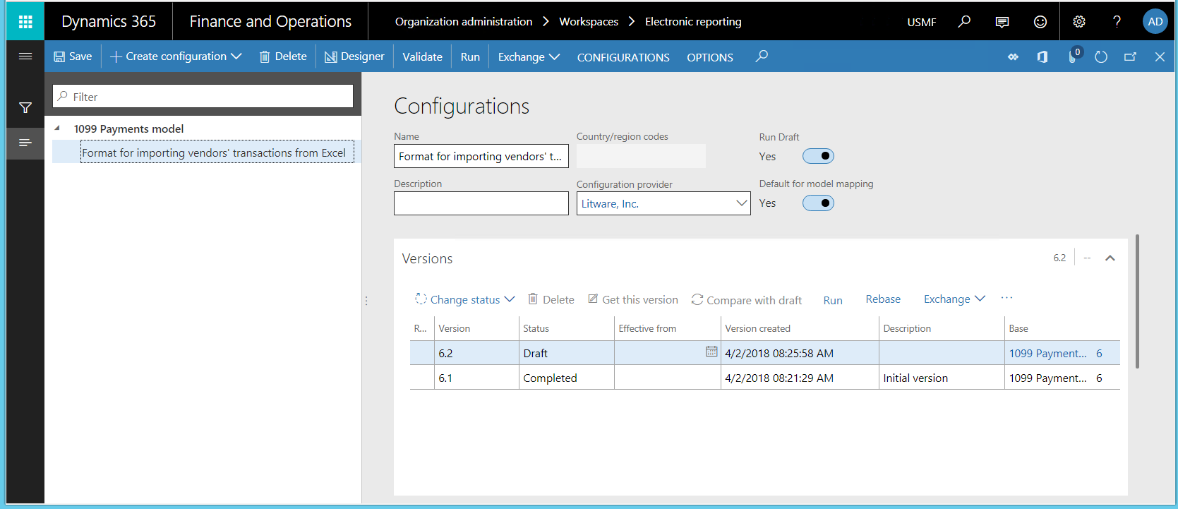 Configurazioni di ER per importare i dati da SharePoint.