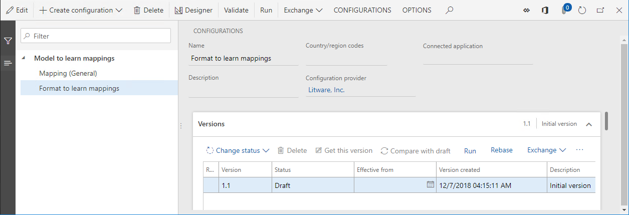 Pagina configurazioni ER, formato per apprendere la configurazione dei mapping.