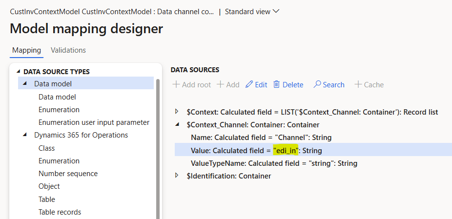 Screenshot of the change of data channel context.