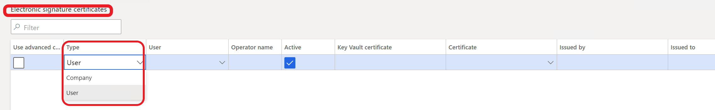 Pagina Certificati di firma elettronica.