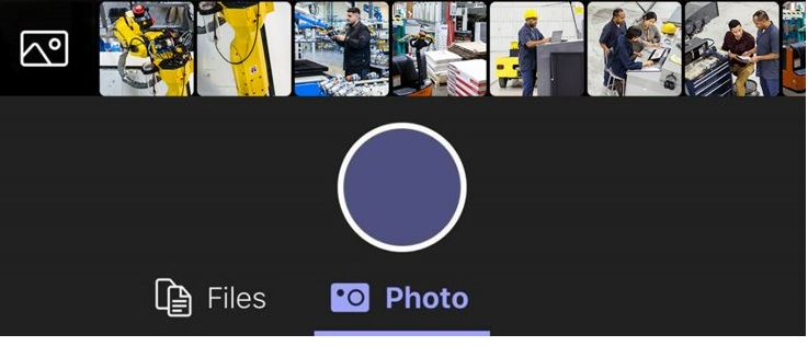 Screenshot dell'opzione Foto in Teams per dispositivi mobili.