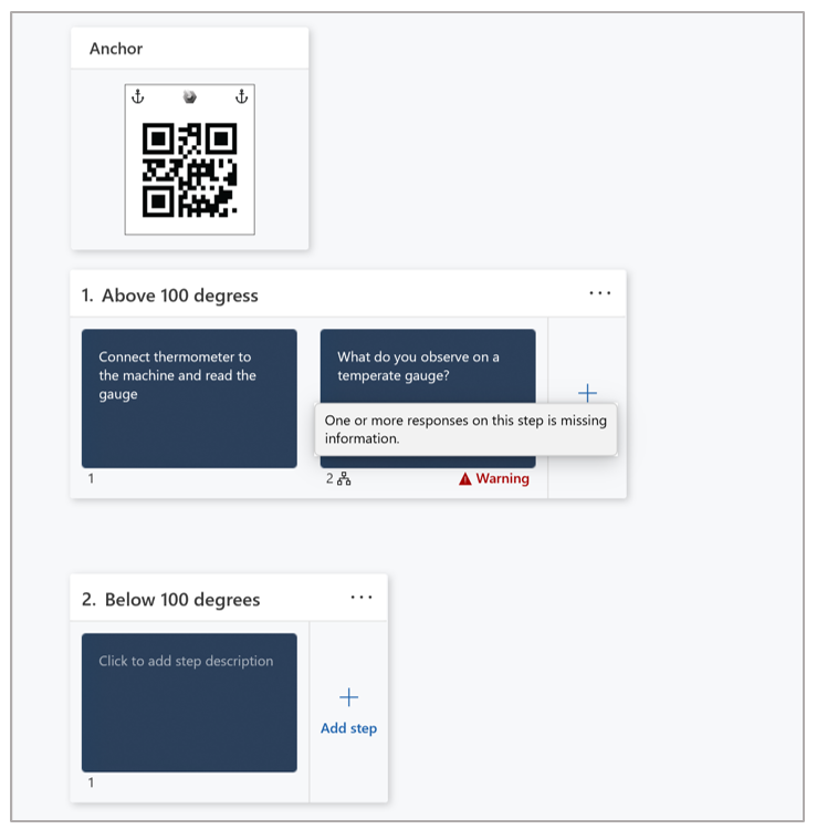 Messaggio di avviso in cui è indicato che un passaggio di domanda non è completamente configurato.