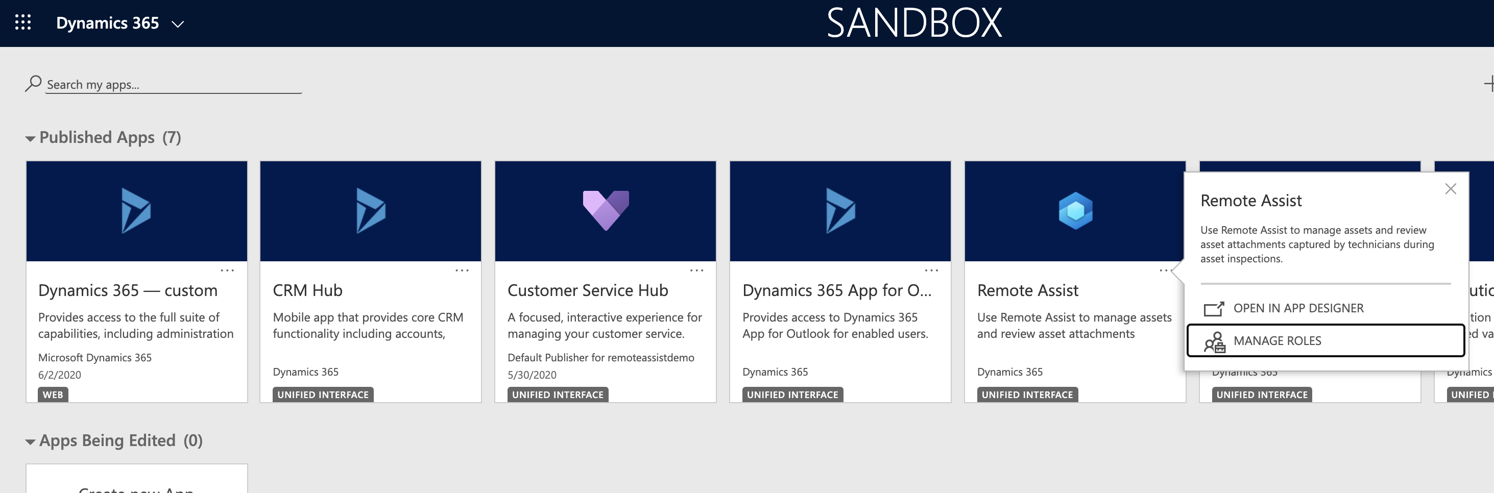 Screenshot del menu Gestione ruoli in Dynamics 365.