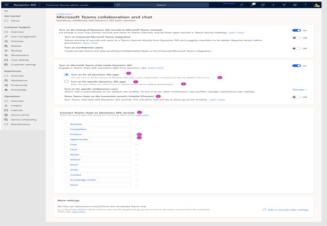 Impostazioni ON predefinite nell'interfaccia di amministrazione con ON per tutte le app.