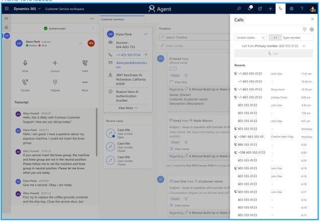 Gli agenti possono visualizzare le chiamate telefoniche effettuate di recente nella scheda Recenti del dialer in uscita.