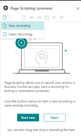 Quando si apre Scripting di pagine, puoi avviare una nuova registrazione o aprirne una esistente per riprodurla
