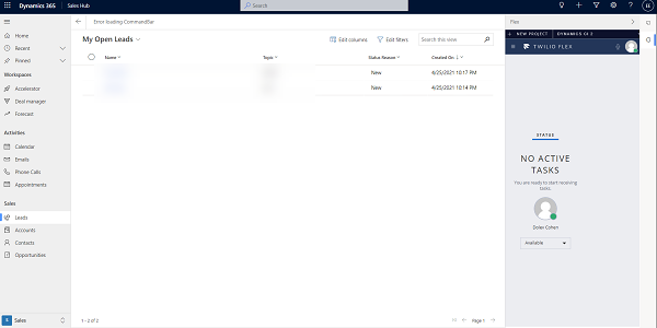 Screenshot del dialer Twilio incorporato nell'app Hub delle vendite.