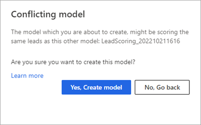 Screenshot dell'avviso visualizzato quando un nuovo modello entra in conflitto con uno esistente