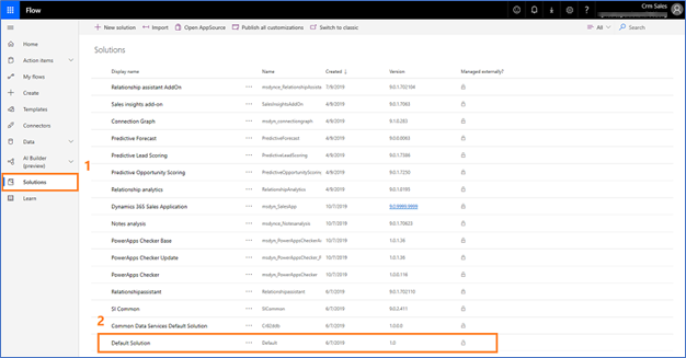 Seleziona la soluzione predefinita in Power Automate