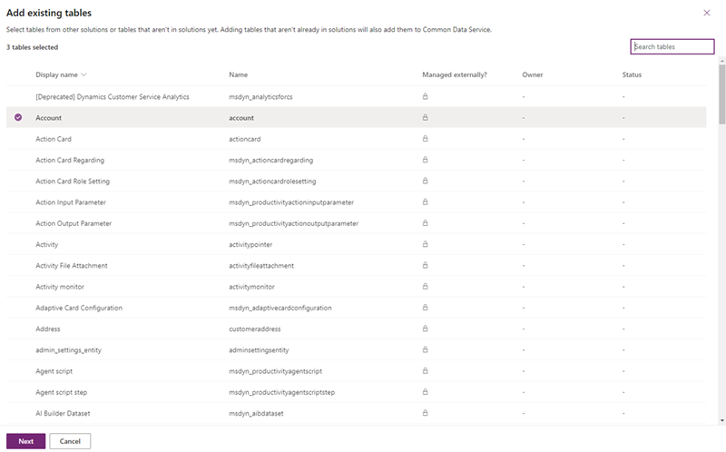 Aggiungi le tabelle Account, Contatti e Lead