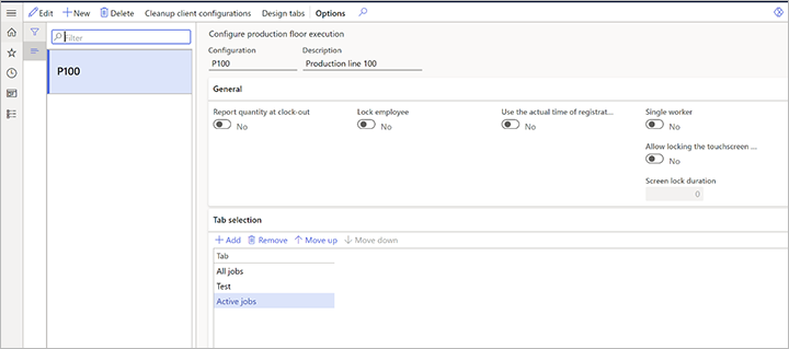 Configura esecuzione area di produzione.