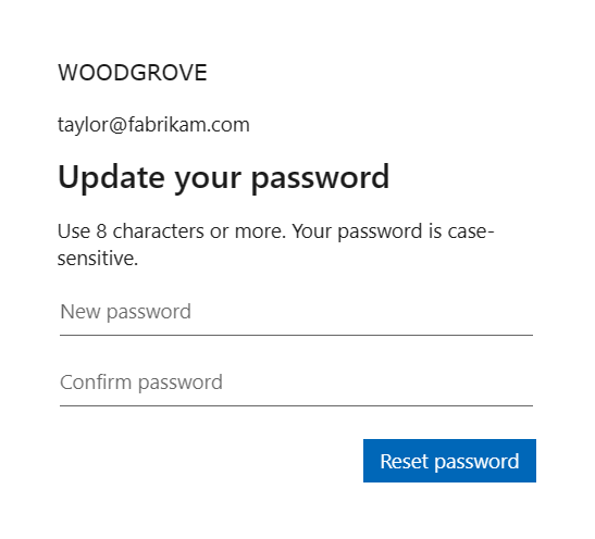 Screenshot che mostra la schermata di aggiornamento della password.