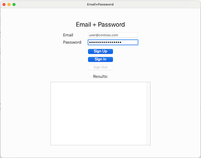 Screenshot della richiesta dell'utente di immettere e-mail e password nell'applicazione macOS.