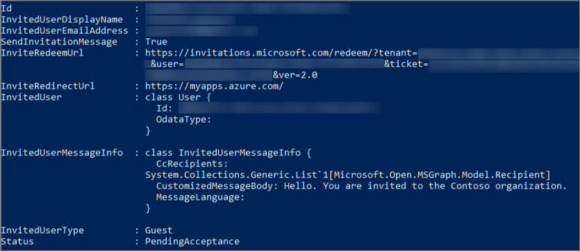 Screenshot che mostra l'output di PowerShell che include l'accettazione dell'utente in sospeso.