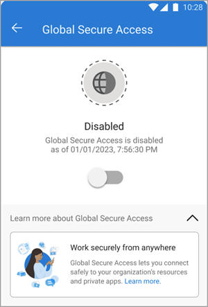 Screenshot del client di Accesso globale sicuro disabilitato.