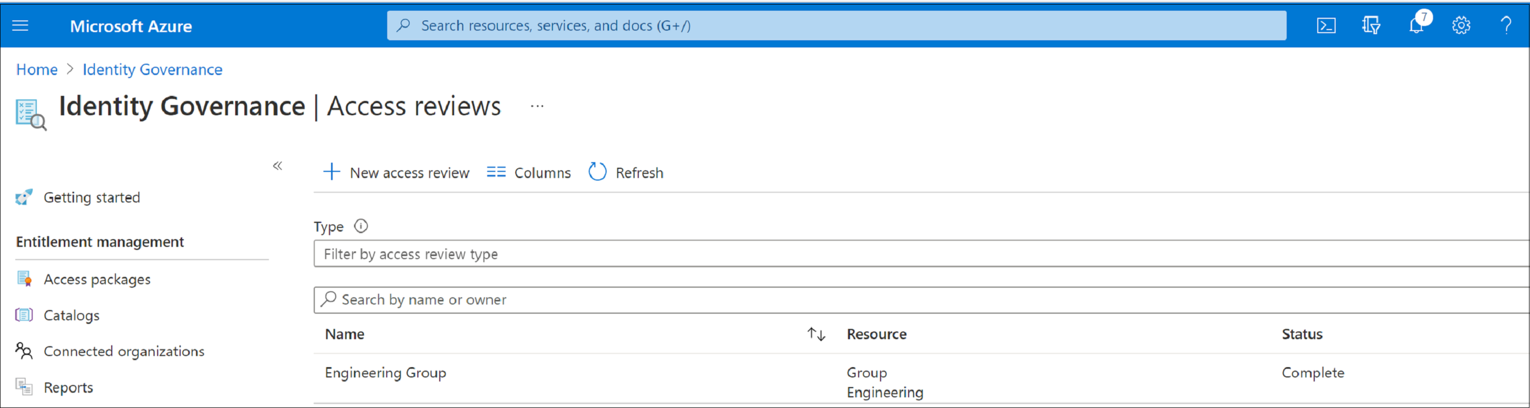 Screenshot che mostra il riquadro Verifiche di accesso in Identity Governance.