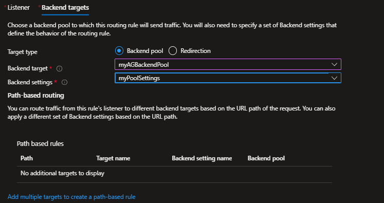 Screenshot dell'aggiunta di una regola al gateway applicativo 2.