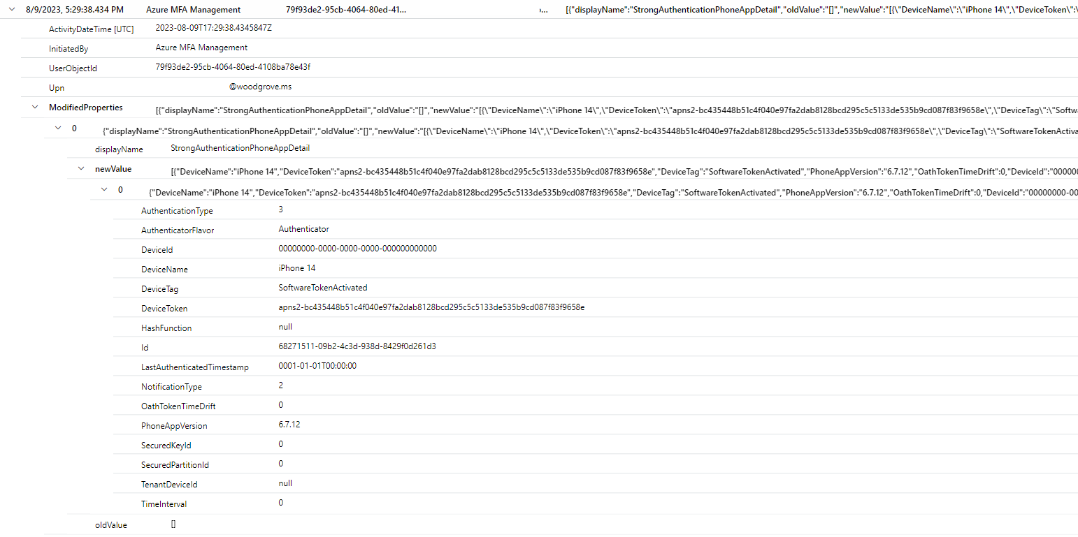 screenshot di Log Analytics per il dispositivo migrato.