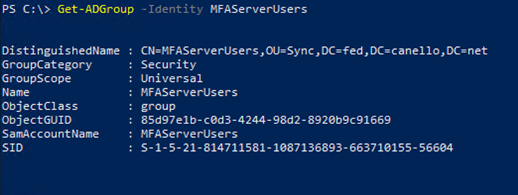 Comando di PowerShell di Microsoft Graph per ottenere il SID del gruppo.