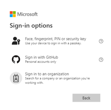 Screenshot delle opzioni di accesso per Microsoft.