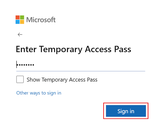 Screenshot che mostra come immettere un pass di accesso temporaneo su un laptop a 80%.