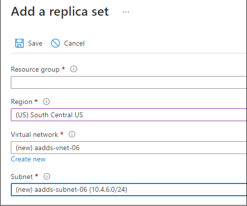 screenshot di esempio per creare un set di repliche nell'interfaccia di amministrazione di Microsoft Entra