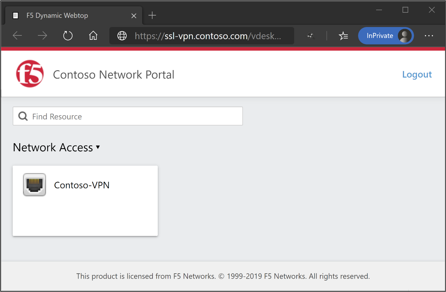 Screenshot della pagina Contoso Network Portal con l'indicatore Network Access.