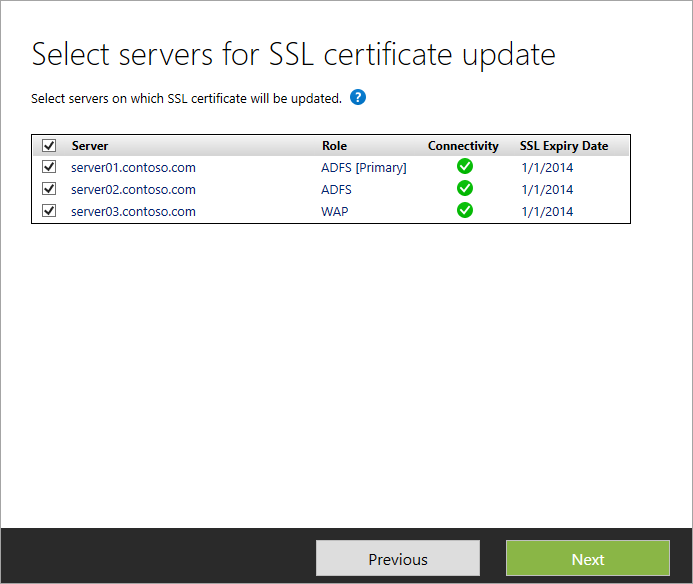 Selezionare i server da aggiornare